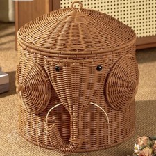 Elephant Shaped Woven Laundry Room Hamper Basket Lid 15x14 Toy Animal Storage