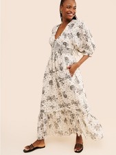 Free People Golden Hour White Boho Floral V-Neck Maxi Dress