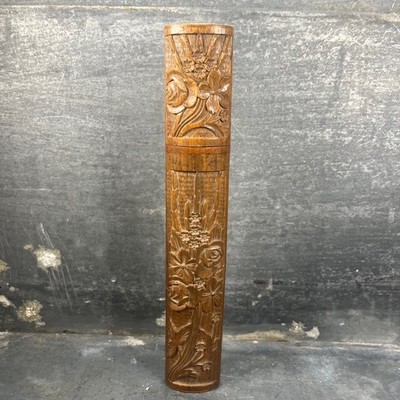 Antique Art Nouveau Black Forest Carved Wooden Knitting Needles Case. CA1900
