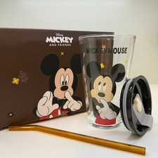 Mickey Mouse Glass Cup   450ml  With Glass Straw  Lid, in a Special Disney Box