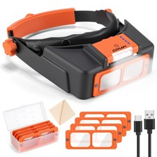Headband Magnifier with Light, Rechargeable Magnifying Glasses for Close Work...
