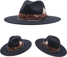 NEW Oiernfe Vintage Style Wide Brim Fedora Unisex L/XL Handmade Felt Western Hat