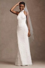 WATTERS Belle Scalloped Halter Wedding Gown Pearl and Lace Ivory SAMPLE Size 6