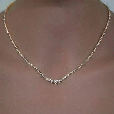 13Ct Round Cut Lab Created Diamond Women's Tennis Necklace 14K White Gold Plated