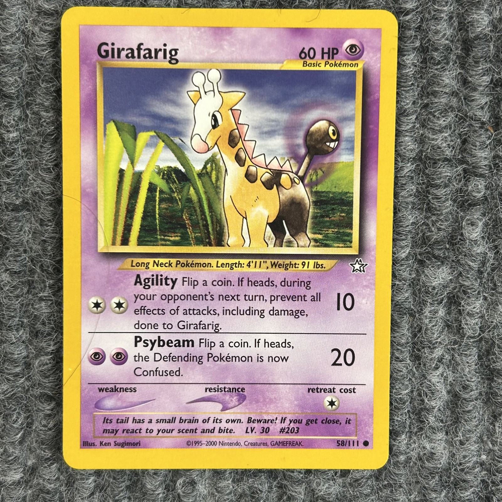 Vintage Pokemon Neo Discovery Girafarig 58/111 Common Card LP Regular