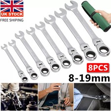 8Pcs Metric Ratchet Flexible Spanner Set 8-19mm Combination Wrench Spanners UK