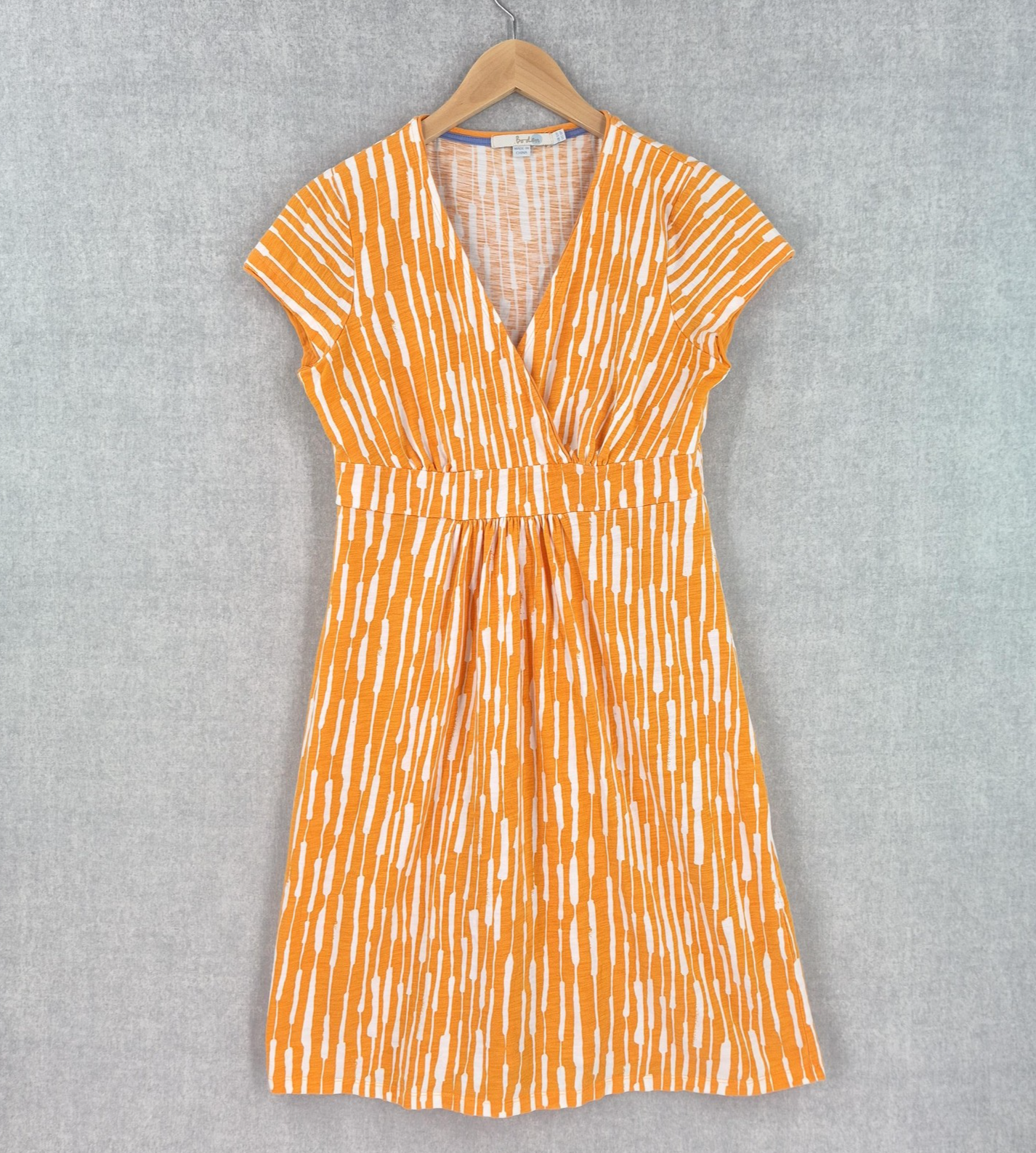 Boden Lola Dress Petite 8P Orange Abstract Stripe Jersey Fit & Flare V Neck