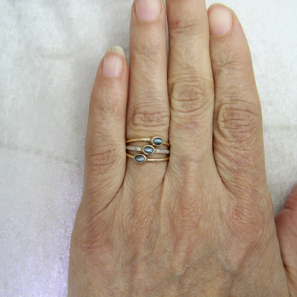 9ct Gold Cats Eye Alexandrite Zircon Ring Size 6 3/4 - N — 第 4/4 张图片