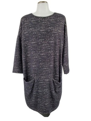 Clara Sun Woo Black White Textured Knit Oversized Tunic Dress Pockets Size XS