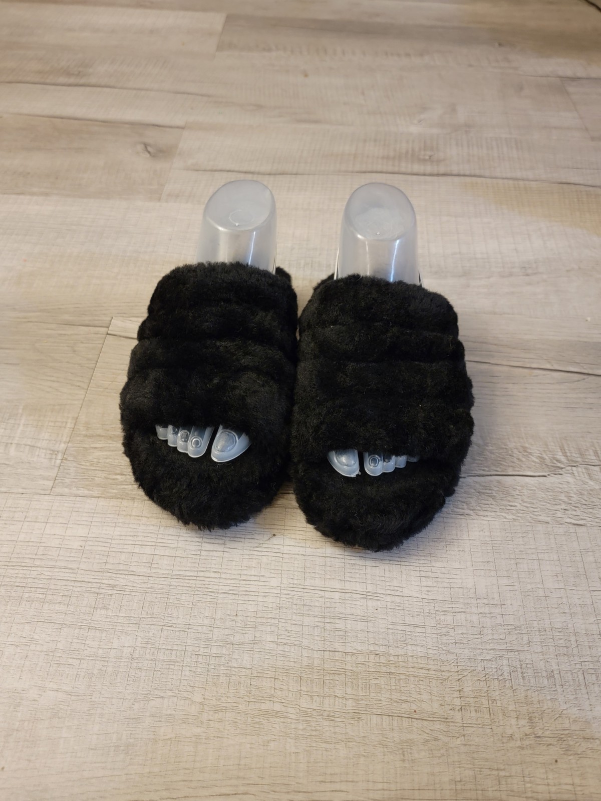 Ugg 1098494K Black Fluff Yeah Slip On Slide Sandals Youth Girls Size 3