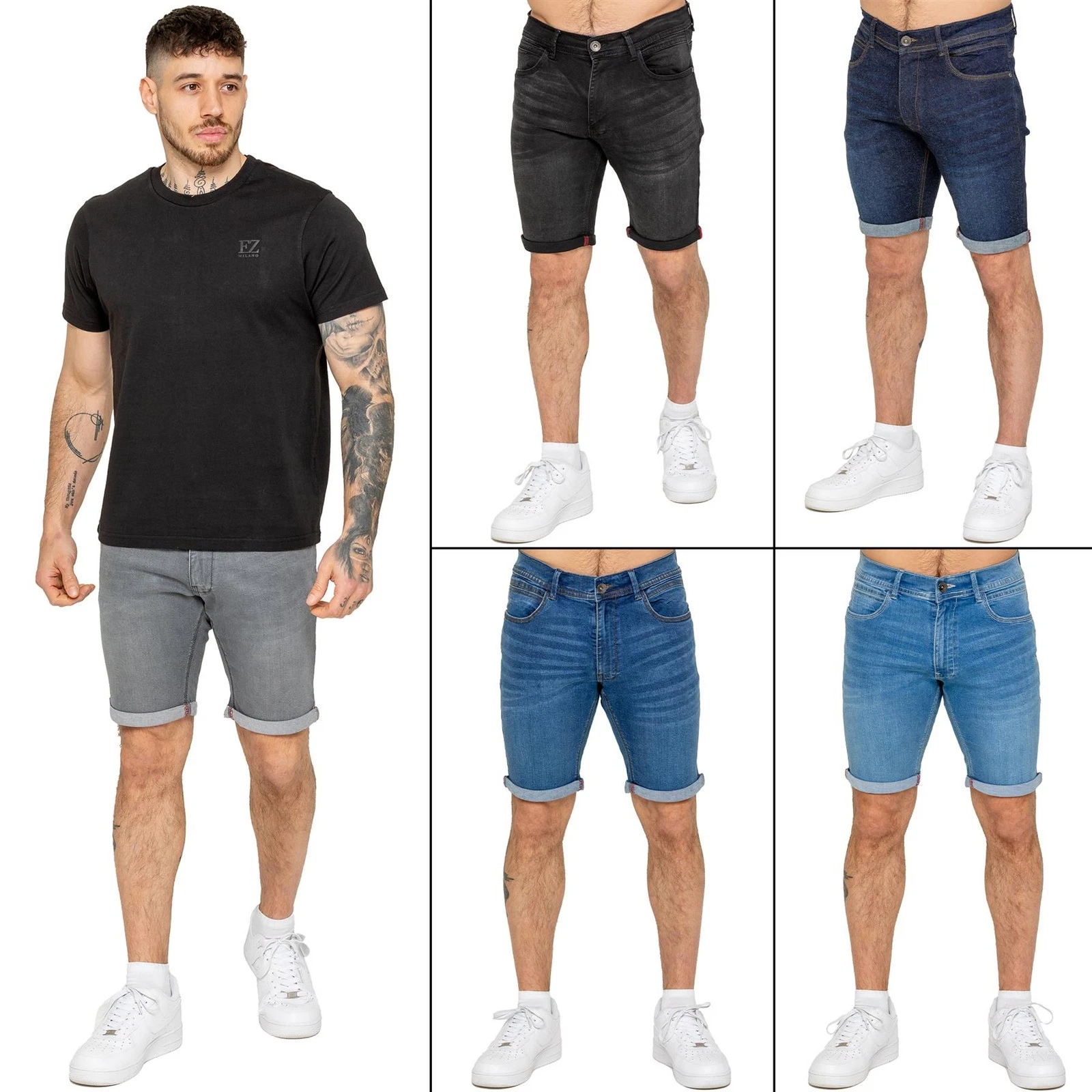 Mens Denim Shorts Enzo Casual Cotton Stretch Slim Fit Denim Half Pants