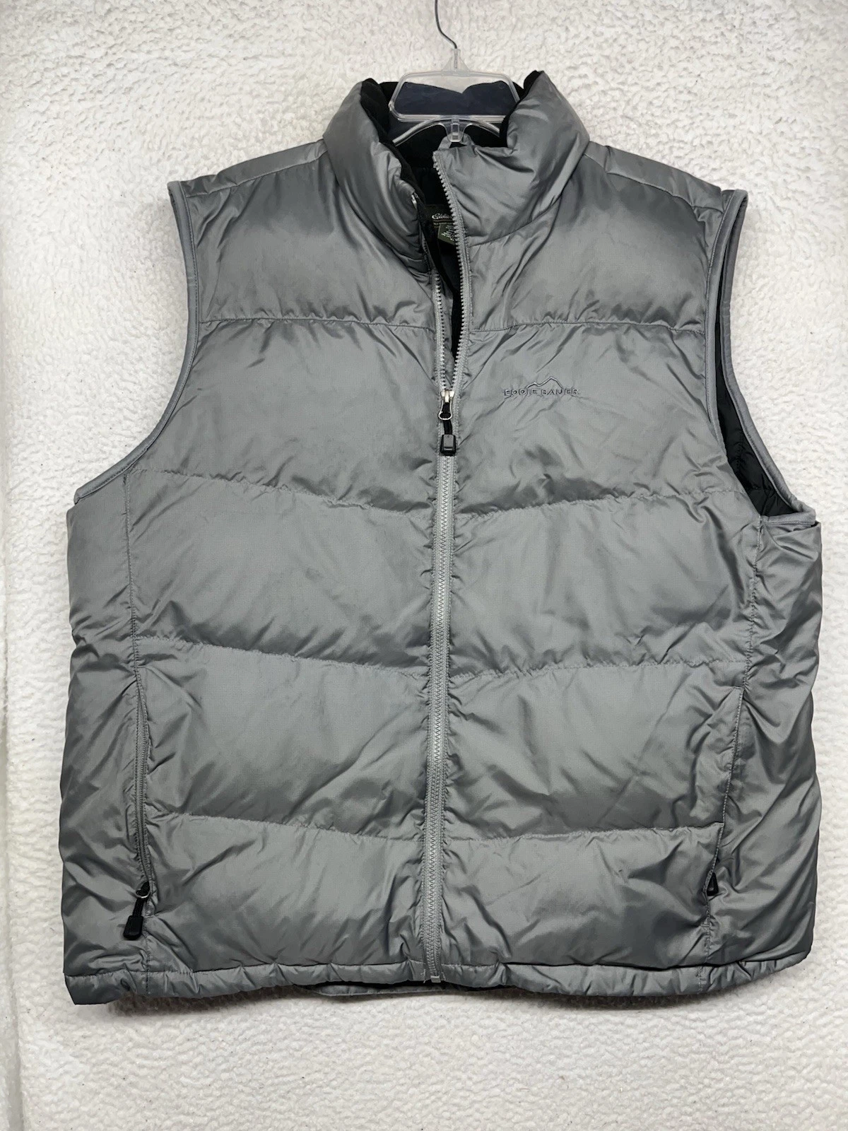 Eddie Bauer Puffer Vest Mens XL Grey Full Zip Goose Down 700 Outdoor
