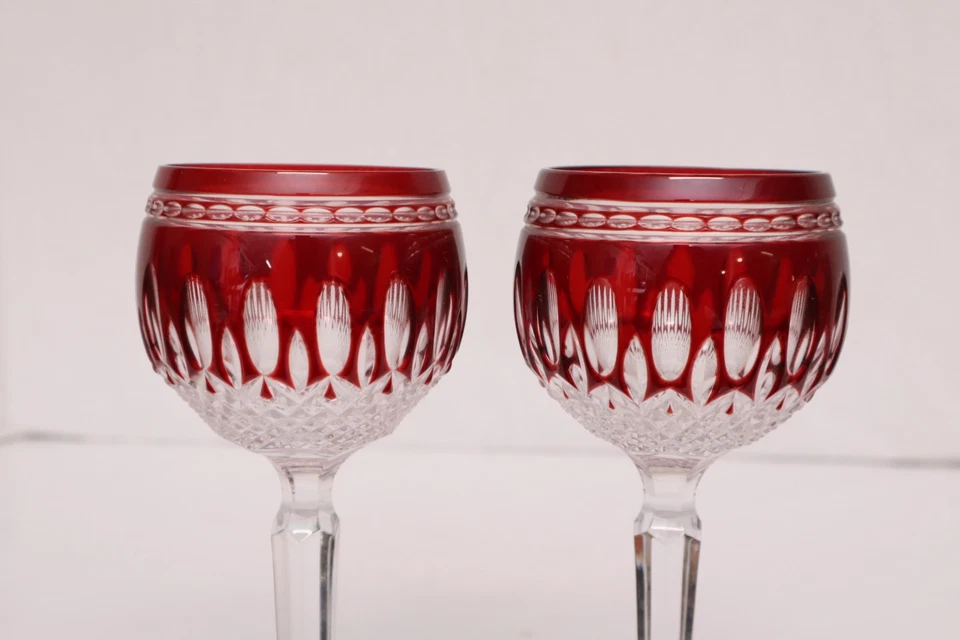 Set 2 WATERFORD CRYSTAL CLARENDON WINE HOCK GLASSES RUBY RED- - Image 2 of 4