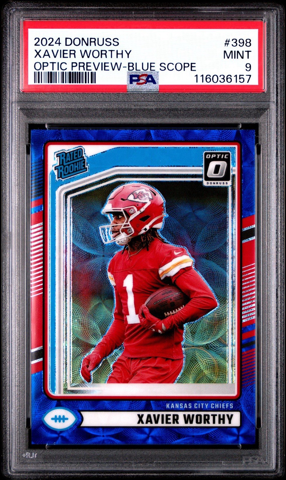 2024 NFL Optic Preview Donruss Xavier Worthy Blue Scope Rookie Card *MINT PSA 9*