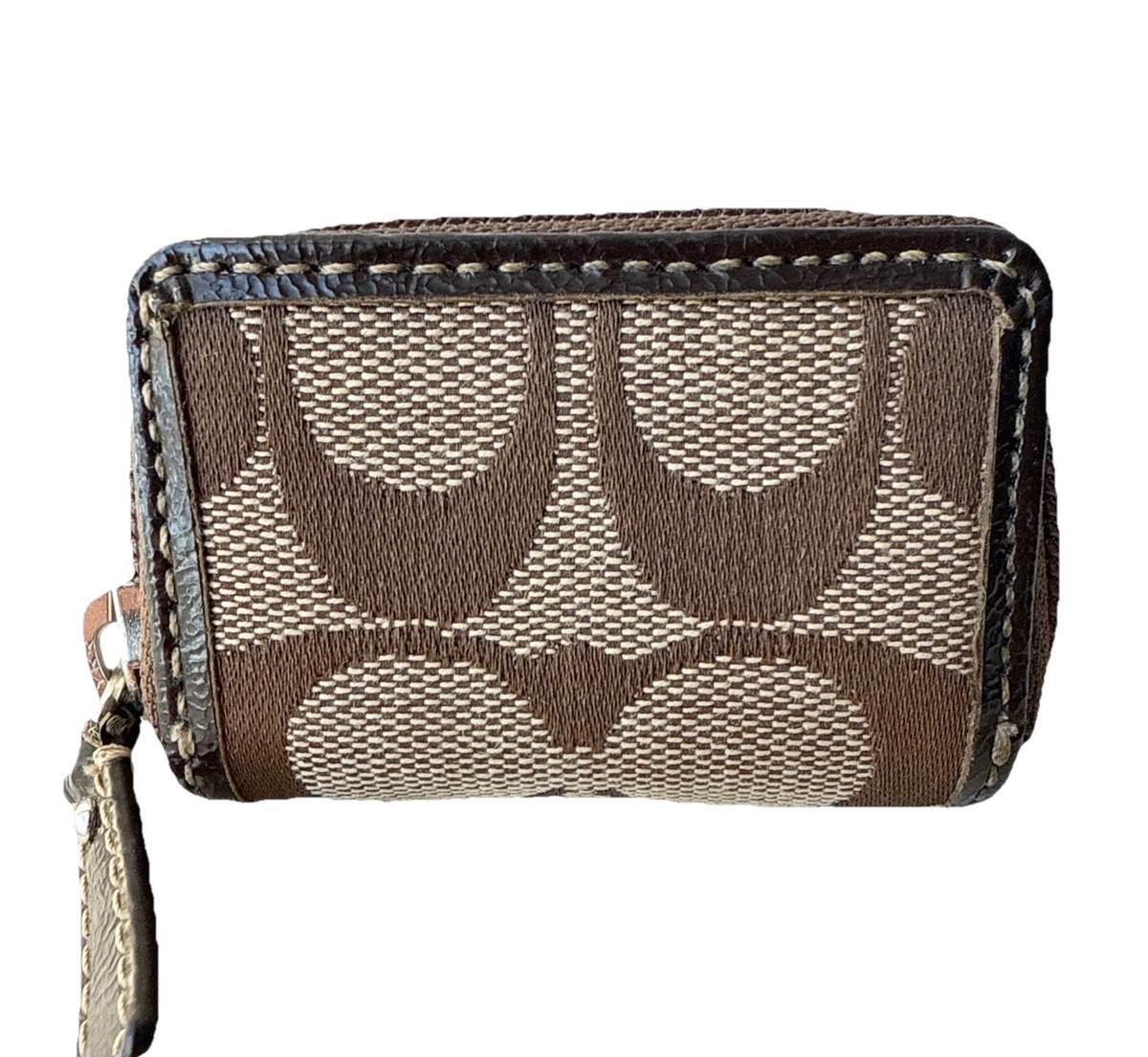 Coach Mini Signature Logo Jacquard Zip Around Contact Cosmetic
