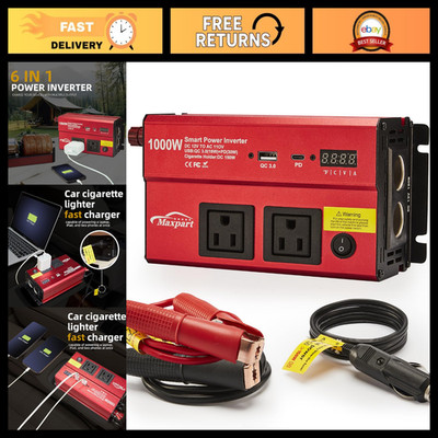 1000W Car Inverter 12V DC to 110V AC, Dual AC Outlets, USB & Type-C Charger