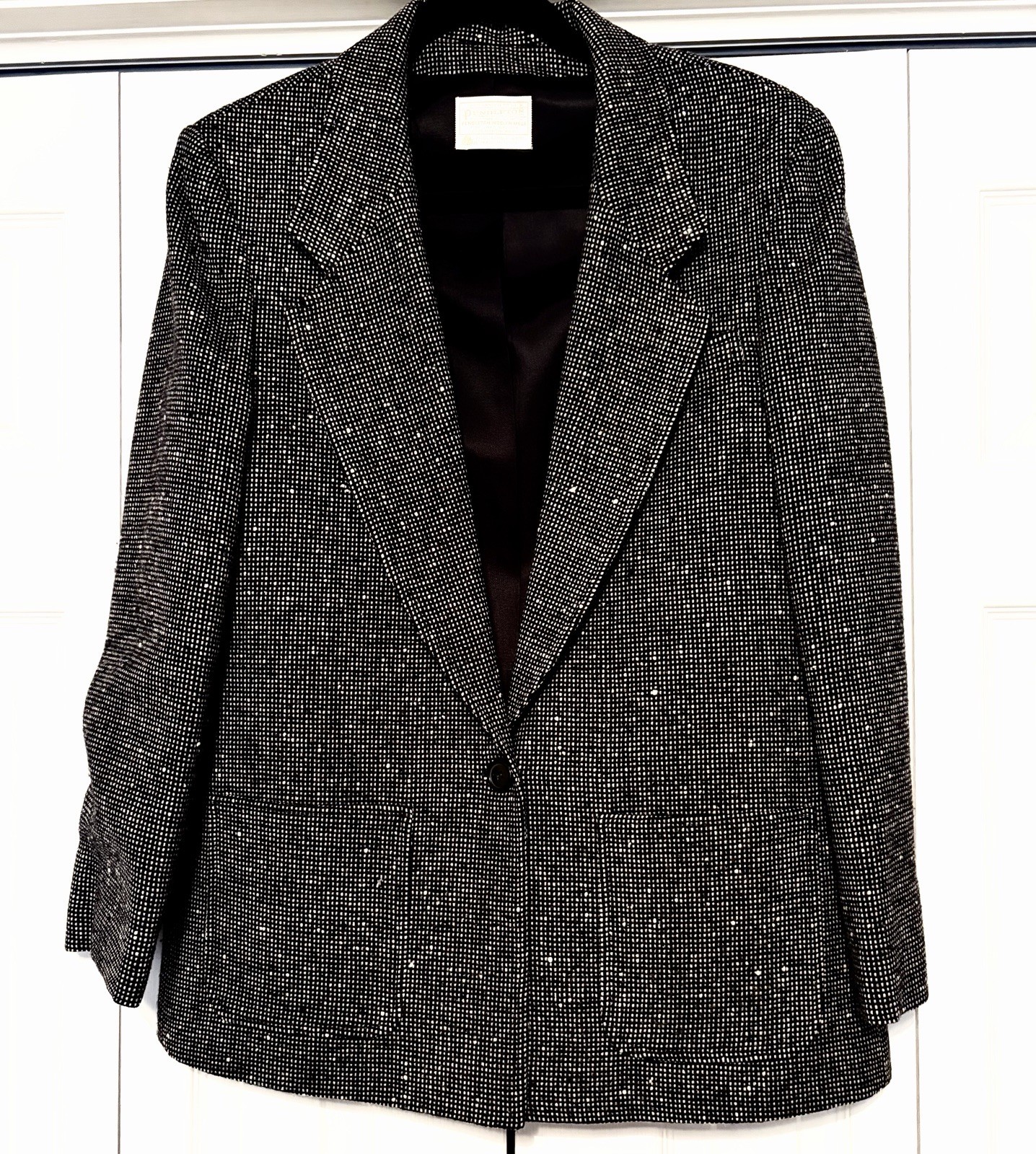 Vintage Pendleton 100% Pure Virgin Wool Womens Blazer 14 Black White Pockets