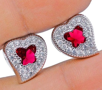 2 kt wärmebehandelter Rubellit Turmalin 925 Sterlingsilber Ohrringe Schmuck YB1-3