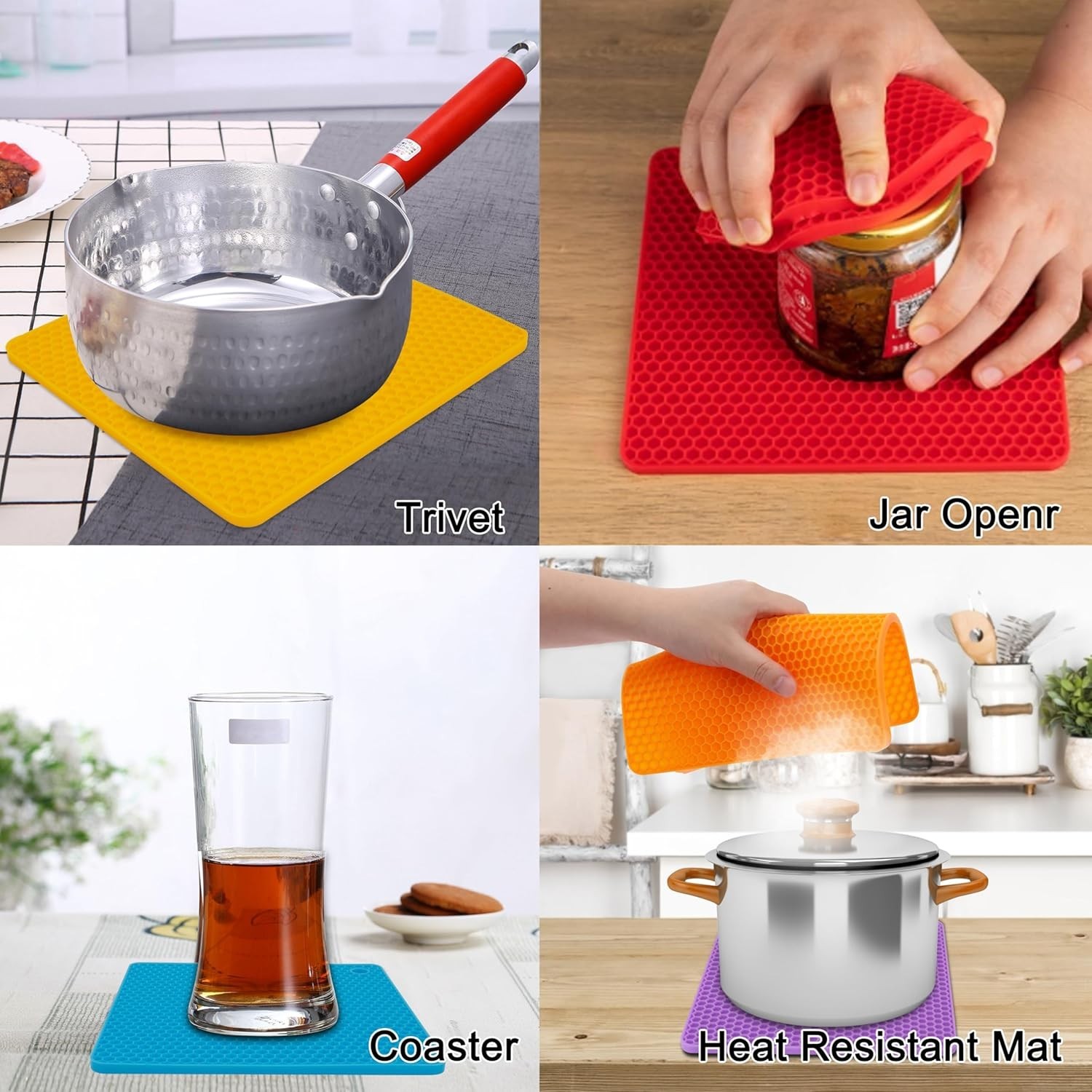 6 Pack Silicone Trivet Mat, Silicone Trivets for Hot Pots and Pans, Multipurp...