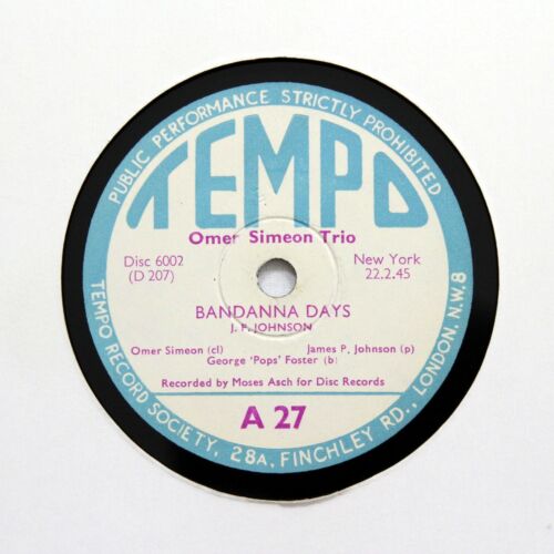 OMER SIMEON TRIO "Bandanna Days / Creole Lullaby" (E+) TEMPO A-27 [78 RPM] - 第 1/1 張圖片