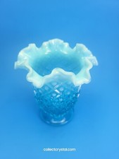 Fenton 5" Blue Hobnail Fluted Ruffled Opalescent Footed Vase Vintage
