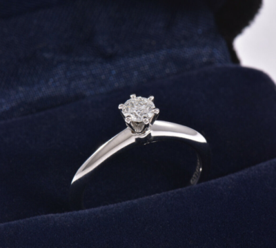 Tiffany & Co Platinum .27 ct Round Solitaire Diamond Ring Size