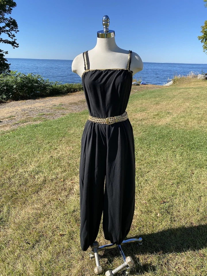 Винтажный гарем костюм черный плащ золотой ремень сумочки Хэллоуин женщина размер средний скромный - Изображение 4 из 4