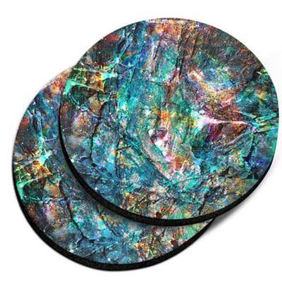 Set of 2 Green Nebula Marble Design Neoprene Fabric Round Car Coaster Cup Holder