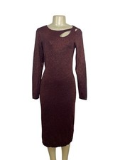 ELIE TAHARI Burgundy Long Sleeve Bodycon Midi Dress W/ Cutout Detail Sz L - New