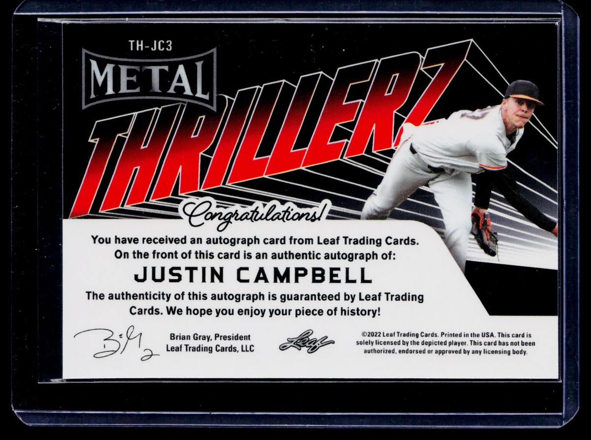 2022 Leaf Metal #TH-JC3 Justin Campbell Thrillerz Autographs Zebra