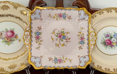 VINTAGE TUSCAN FINE ENGLISH BONE CHINA ENGLAND PINK, GOLD & FLORAL PLATE C1947+