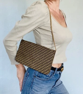 Rare sac de soirée chaîne Monogram gold or pailleté CHRISTIAN DIOR vintage - Photo 1/4