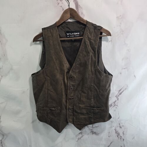 Wilson Leather Vest Womens Medium Brown 80s 90s Western Biker Button Vintage