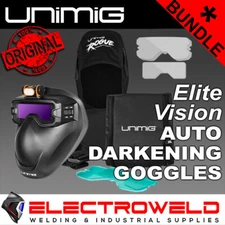 UNIMIG Elite Vision Auto Darkening Welding Goggles + Hood +Lens Kit Mask U21001K