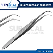 Iris Forceps 4" Serrated Surgical Veterinary Instruments Curved German Grade