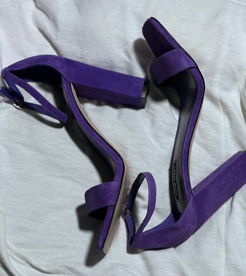 Nine West Púrpura Gamuza Tacones Altos Mujeres Correa al Tobillo Peep Toe Zapatos Sandalia 8 1/2 Foto 2 de 4