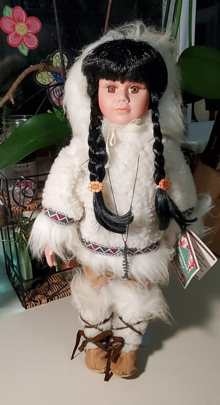 Eskimo Porcelain w/Fish Necklace  Heritage Dolls Inspired by Indian Arts&Crafts