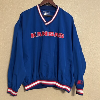 Vintage Kansas Jayhawks KU Starter Pullover Windbreaker Blue Jacket Size  Large