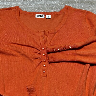 Cato Sweater Womens Large Orange Knit Pearl Button Belted Y2K Workwear Soft