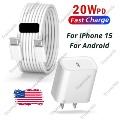 20W USB-C Fast Charger PD Type-C Cable For Android iPhone 15 Pro Max Plus iPad