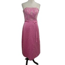 New Vintage Raylia Designs Embroidery Pink Strapless Midi Wedding Formal Dress 8