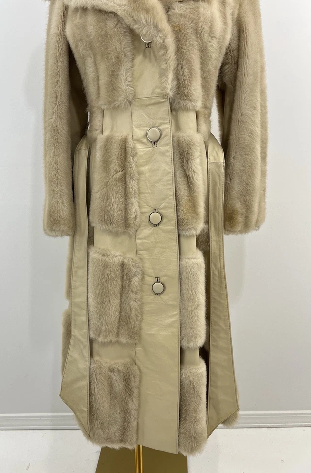 Abrigo Penny Lane de Colección Piel Sintética Largo Cuero Retazos Tissavel Francia Talla 10 Único Foto 2 de 4