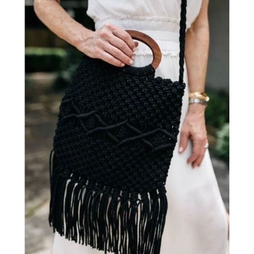 Danielle Nicole Boho Hippie Black Macrame Wooden … - image 12