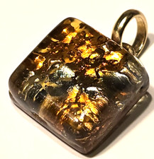 Colgante de azulejo grueso de vidrio de lámina de oro de Murano cuadrado firmado tono dorado 5/8 pulgadas