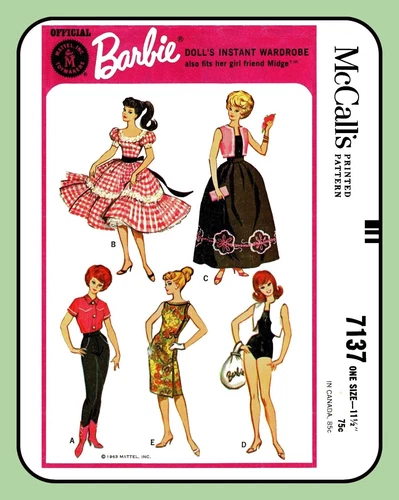 11½" Teen Doll Clothes Pattern McCall's 7137 10 Outfits Dresses Bathing Suit +