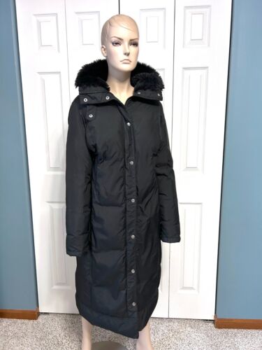 DKNY Women's Black Down Filled Long Duvet Zipper Puffer Coat Hooded Size XS - Picture 15 of 15
