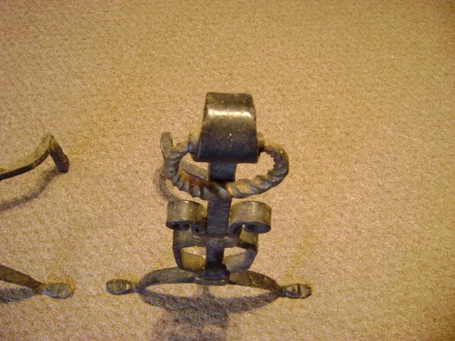 wrought iron & brass heavy hand forged andirons fire dogs ONE OF A KIND 22" T - Picture 6 of 12