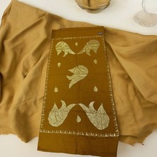 Women's Traditional Thread Embroidery Kashmiri Wool Shawl /Stoles Mustard India