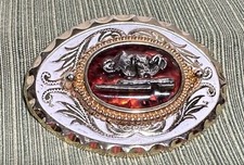 Beautiful Gold White Orange Silver-or Pewter Belt Buckle Pair Of Boots Vintage
