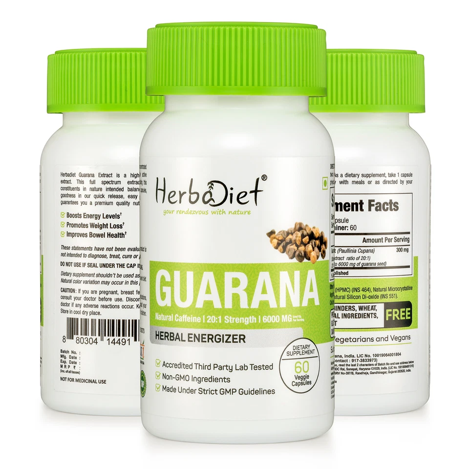 Extracto de Guaraná Vegetal 300mg Cápsulas Potenciador de Energía Natural Estimulante Pérdida de Peso Foto 4 de 4